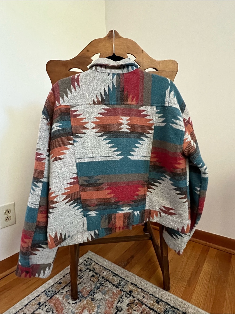 Aztec-Pattern Jacket - Teal, Rust & Gray - Picture 2 of 3